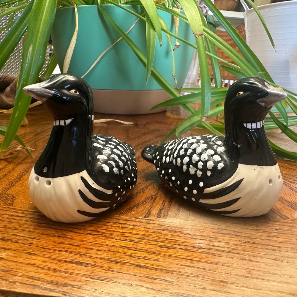 Black and White Ceramic Loon Figurines